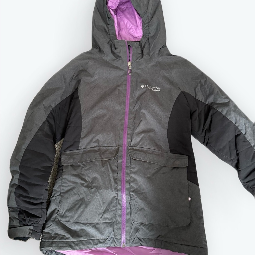 Columbia Kids Large Omni Heat‎ Heavy Duty Charcoal and Lavender Puffer Jacket